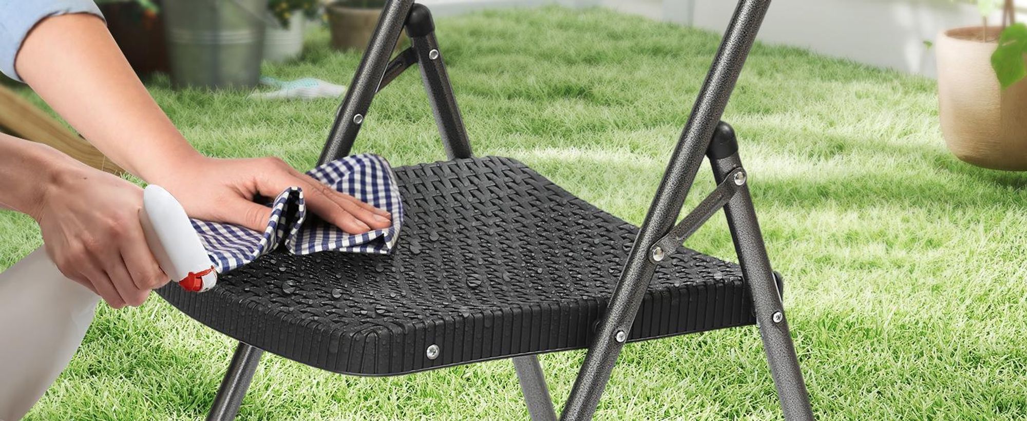 Klappstuhl Set 2 Stück Balkon Gartenstuhl Rattan-Optik Wasserdicht bis 200 KG