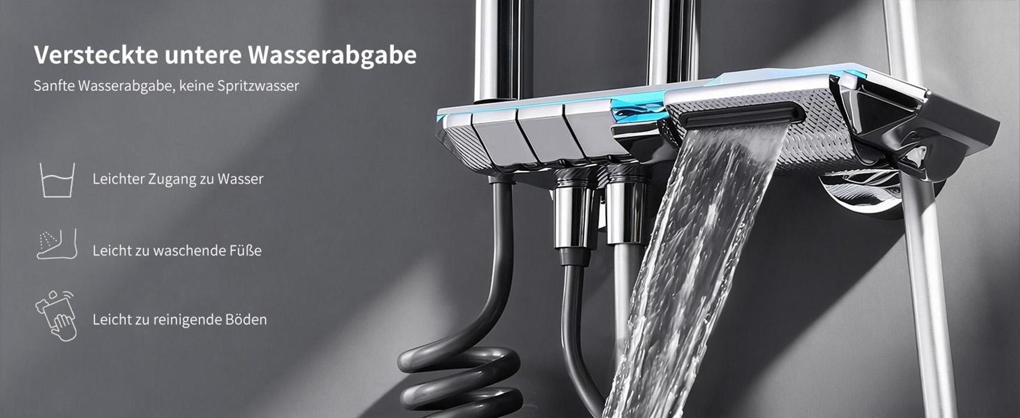 Homelody Duschsystem Messing Chrom, 4 Wasserausgabe Modi, Duscharmatur Komplettset, Duschset Digitale Temperaturanzeige mit Atmosphärenlicht