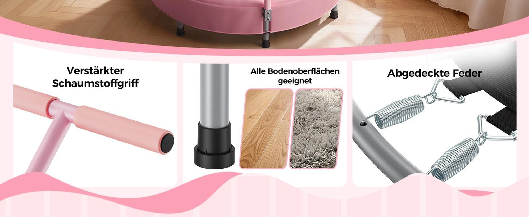 BCAN 91cm Kleinkind-Trampolin | Faltbar & platzsparend | 2-fach höhenverstellbarer Griff | ASTM- | Spiel- und Bewegungsspaß für drinnen