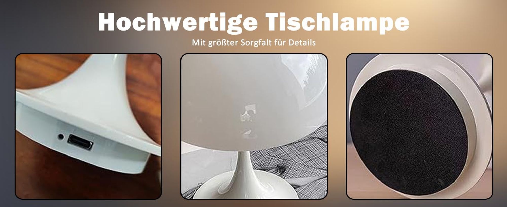 KUGI LED Tischlampe kabellos mit Touch Dimmbare LED Akku,Nachttischlampe,Pilz Tischleuchte USB Aufladbar,Schreibtisch Lampe Acryl