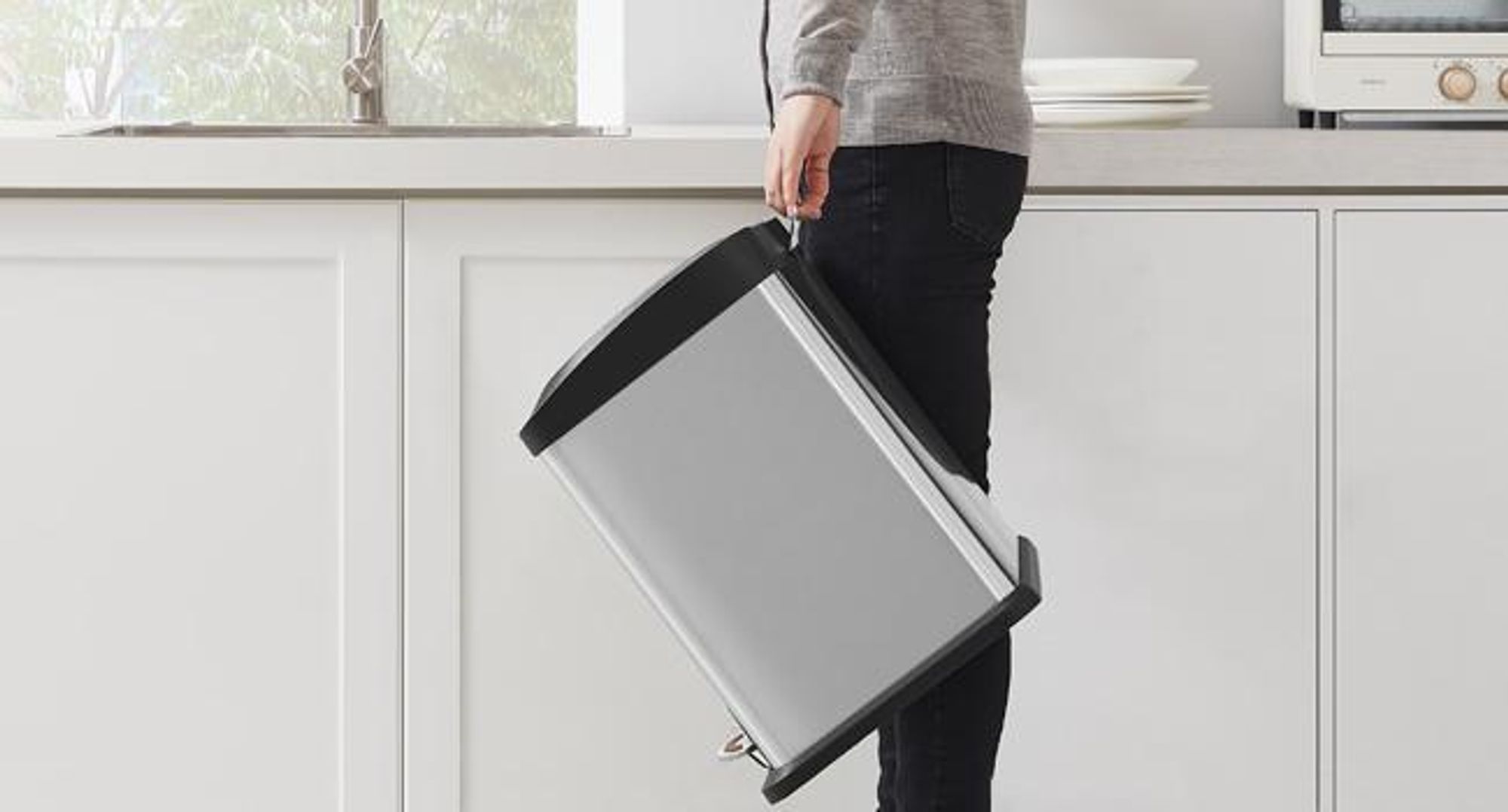 SONGMICS Mülleimer 24L Edelstahl Abfalleimer Inneneimer 3 x 8L Treteimer