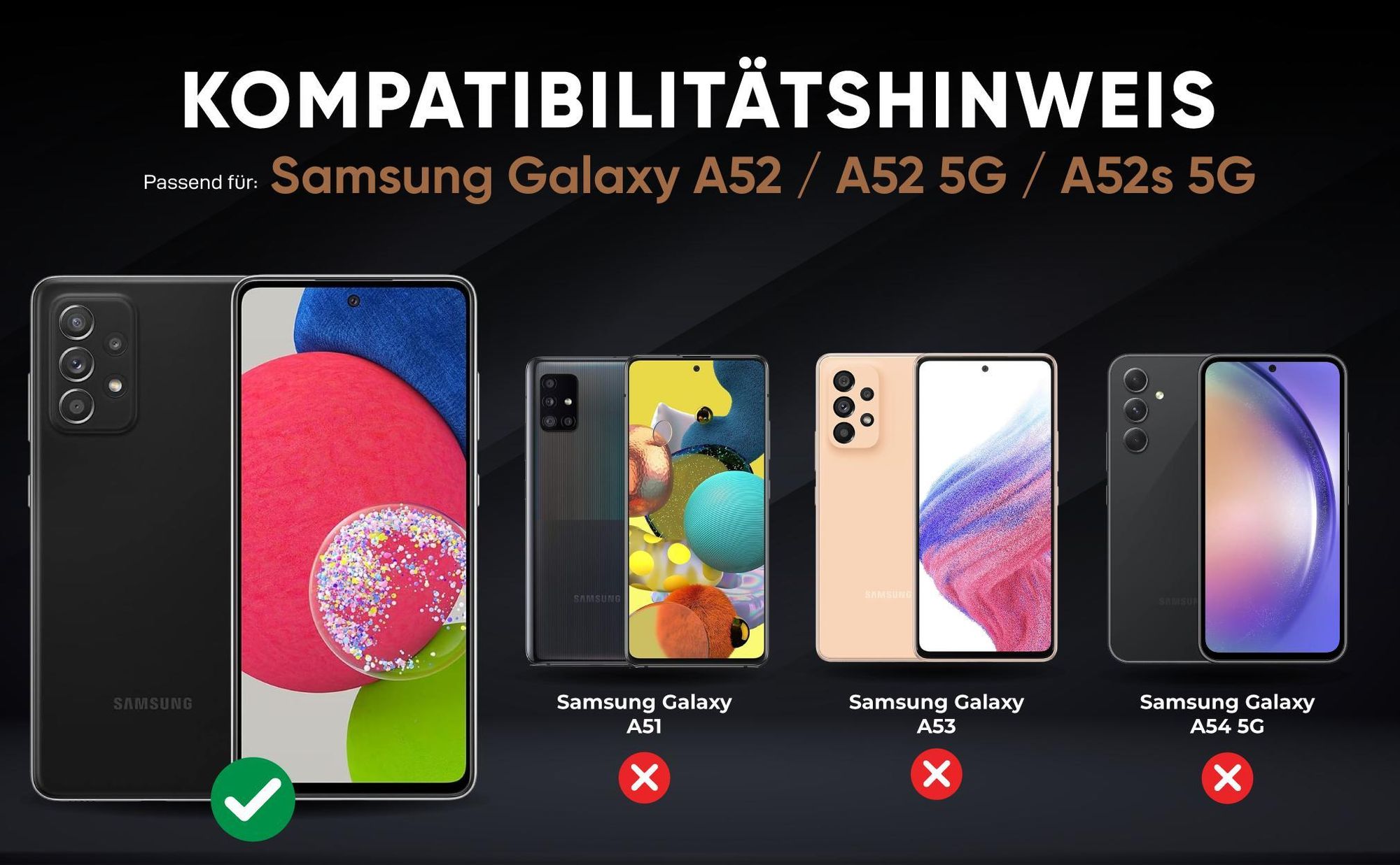 Kompatibilitätshinweise Hülle für Samsung Galaxy A52 / 52 5G / 52s 5G
