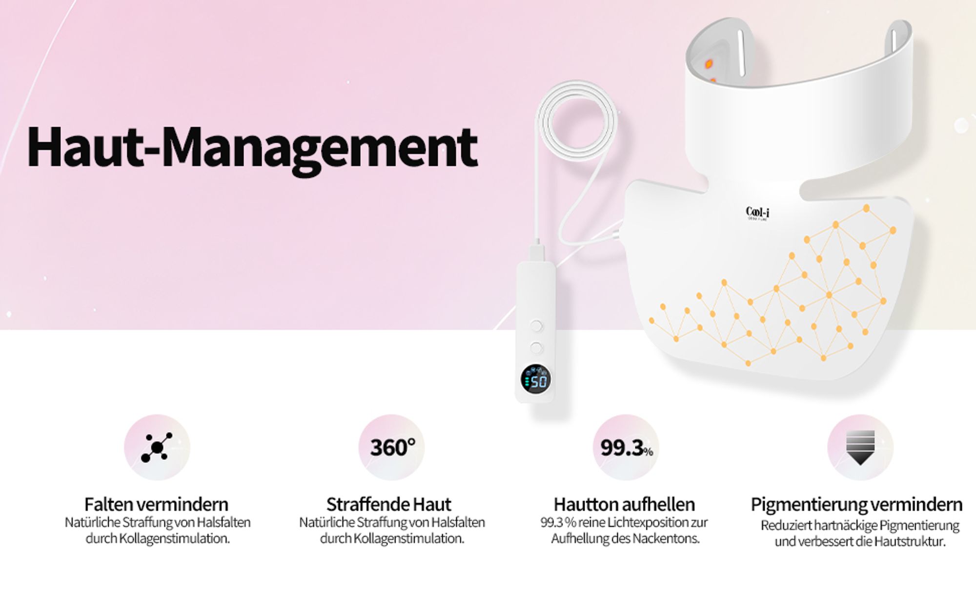 Cool-i® LED-Halsmaske mit Rotlicht & Infrarot – Ergänzende Lichtpflege für Nacken & Dekolleté, FDA