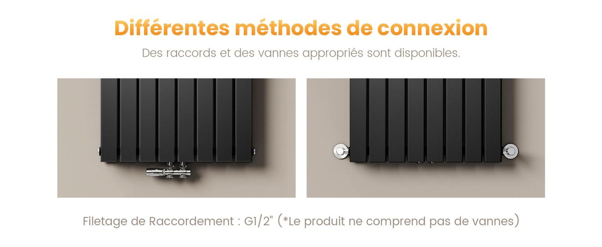 EMKE Radiateur plat Radiateur panneau design Noir Vertical Double couche 1600x 300 mm 966W sans thermoplongeur