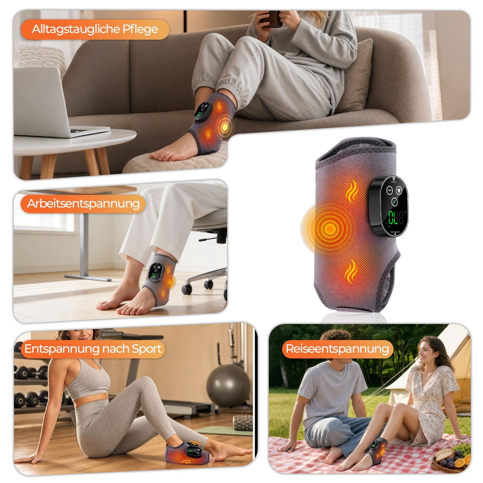 2er Set 3-in-1 elektrischer Fußmassagegerät mit 3000mAh Akku, verbessert die Blutzirkulation, 3 Modi und 6 Heizstufen, für Knöchel,Sohlen und Rist