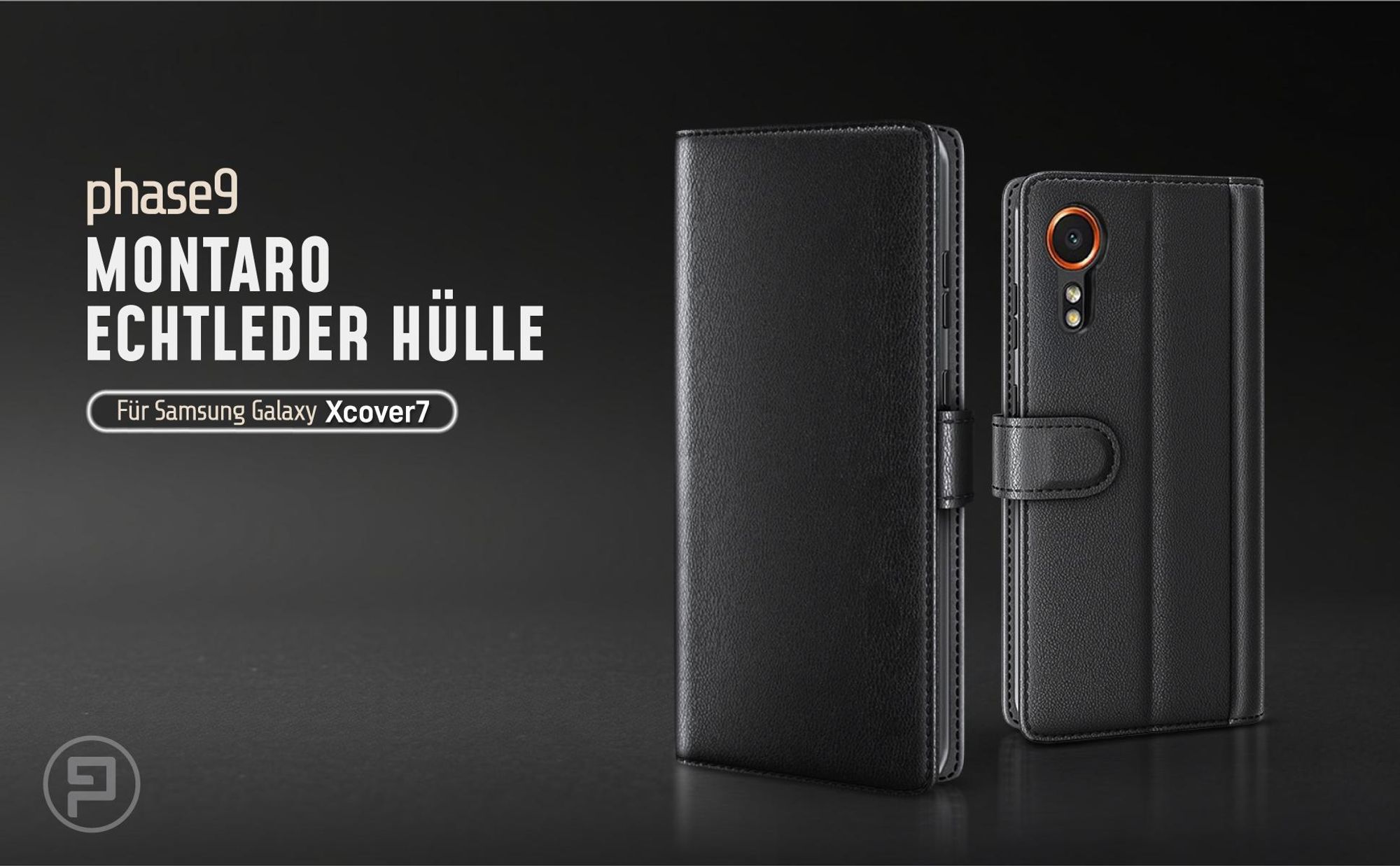Schwarze Lederhülle für Samsung Galaxy Xcover7 mit Magnetschließe