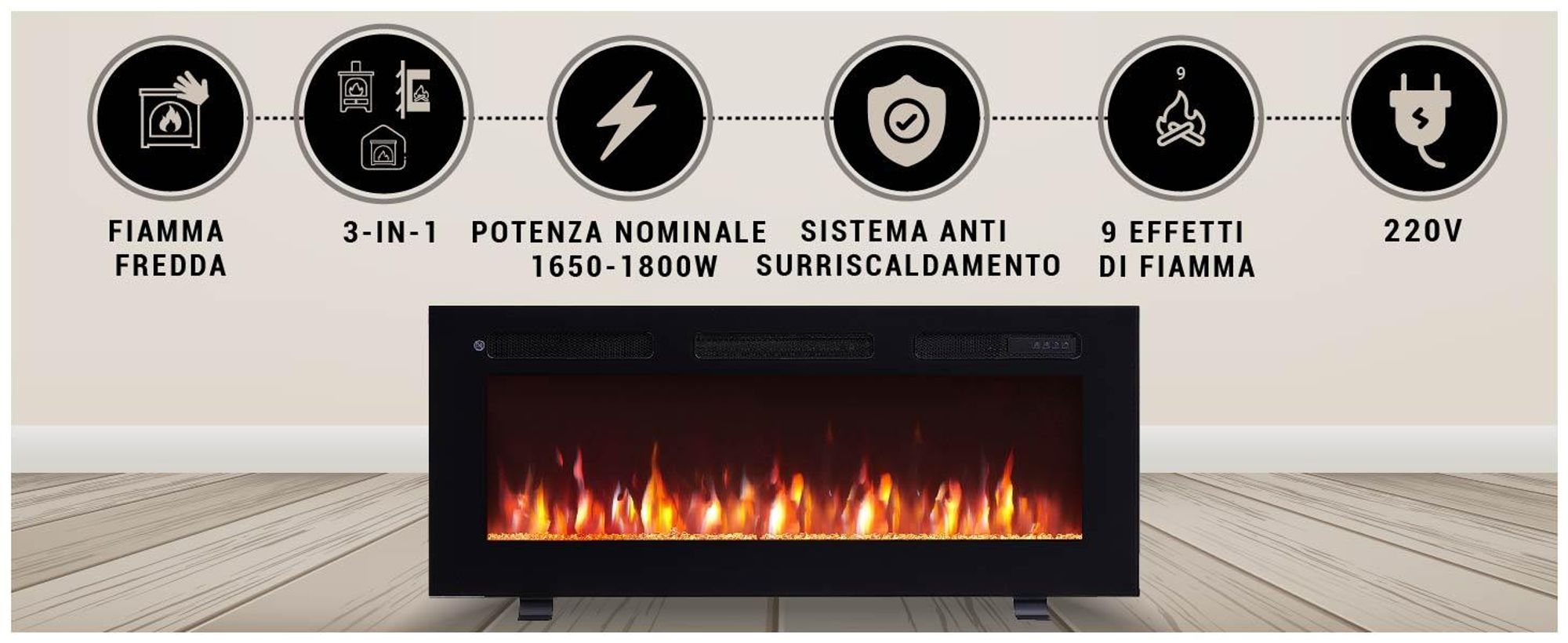 BALDERIA -design Leif 40 - Camino elettrico 3in1