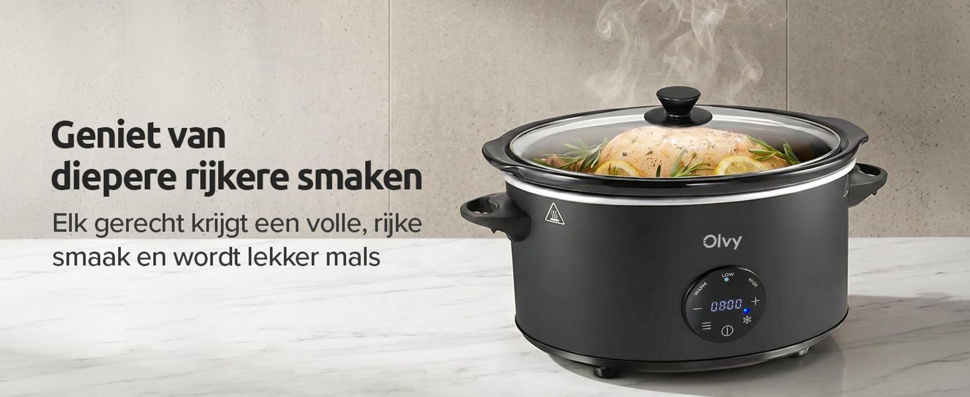 Olvy digitale slowcooker met timer – 6 liter slowcooker – pan van keramiek – inclusief kookboek