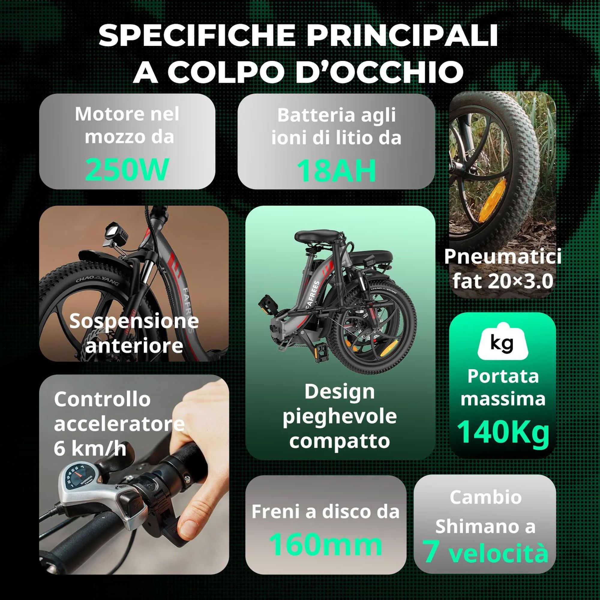 FAFREES F20 Bicicletta Elettrica - Motore 250W Batteria 36V18Ah Ruote 20'' Freno a Disco Meccanico - Grigio