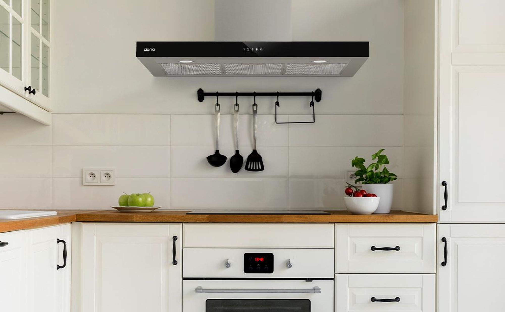 CIARRA A+++ 650 m³/h Hotte d'aspiration murale 90cm WIFI +APP & Touch Control Boost VMS9102
