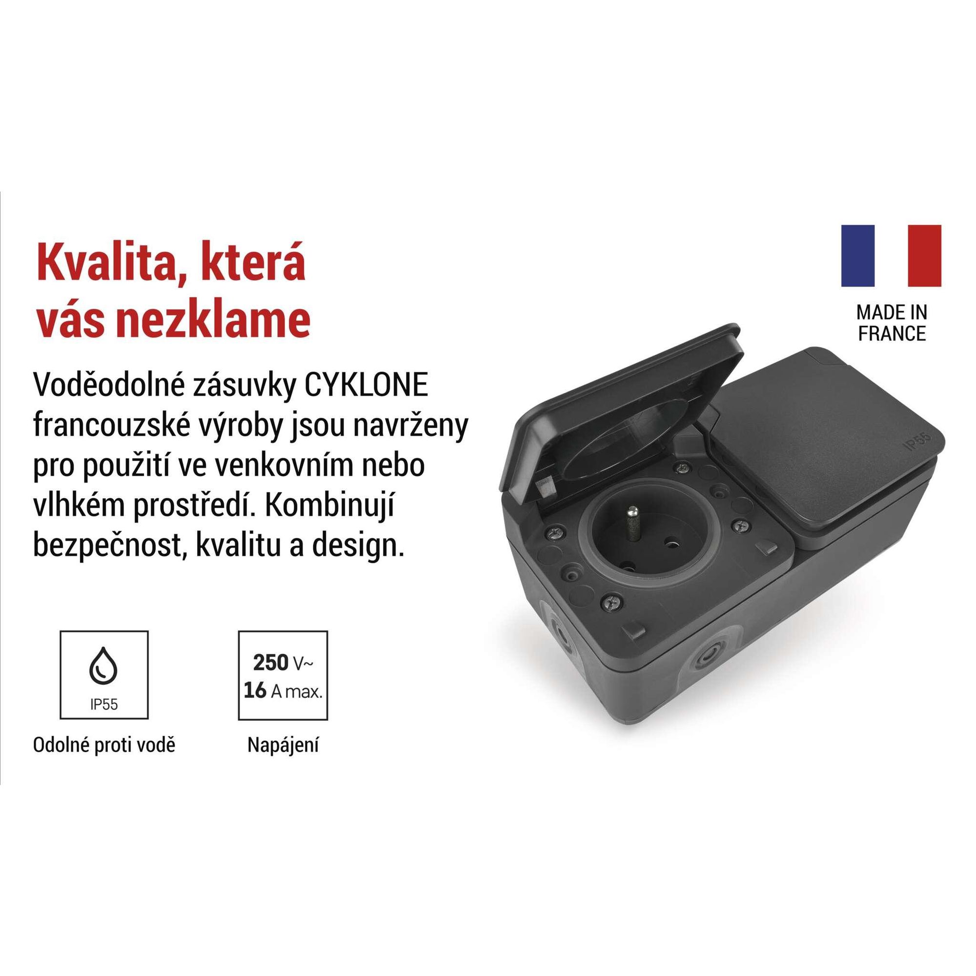 EMOS Cyklone dvojitá venkovní zásuvka s výklopnými víky, vodotěsná IP55, pro vnitřní/venk./vlhké prost., povrchová montáž, šedá/antracitová, D730421