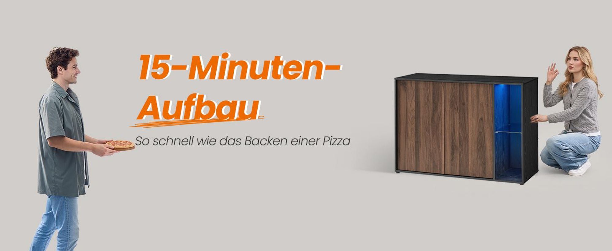 SONGMICS HOME Superschnelle werkzeuglose Montage, Sideboard mit Beleuchtung, 2er Set Aufbewahrungsschrank, TV-Schrank, Glasablage,Toolless-Technologie