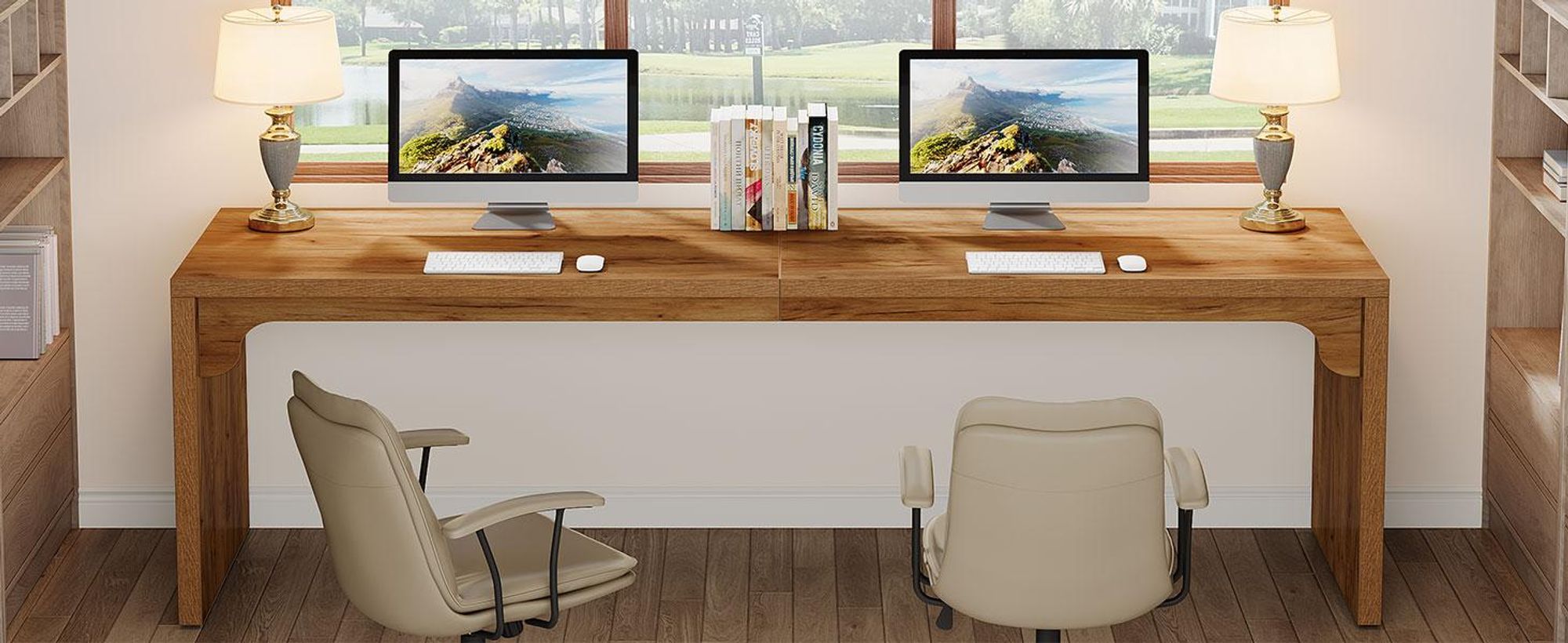 Tribesigns Scrivania Scrivania per computer 180 x 59 x 75 cm Doppia scrivania lunga, scrivania per PC Scrivania per ufficio Tavolo da lavoro Tavolo da pranzo Mobili per ufficio, Marrone