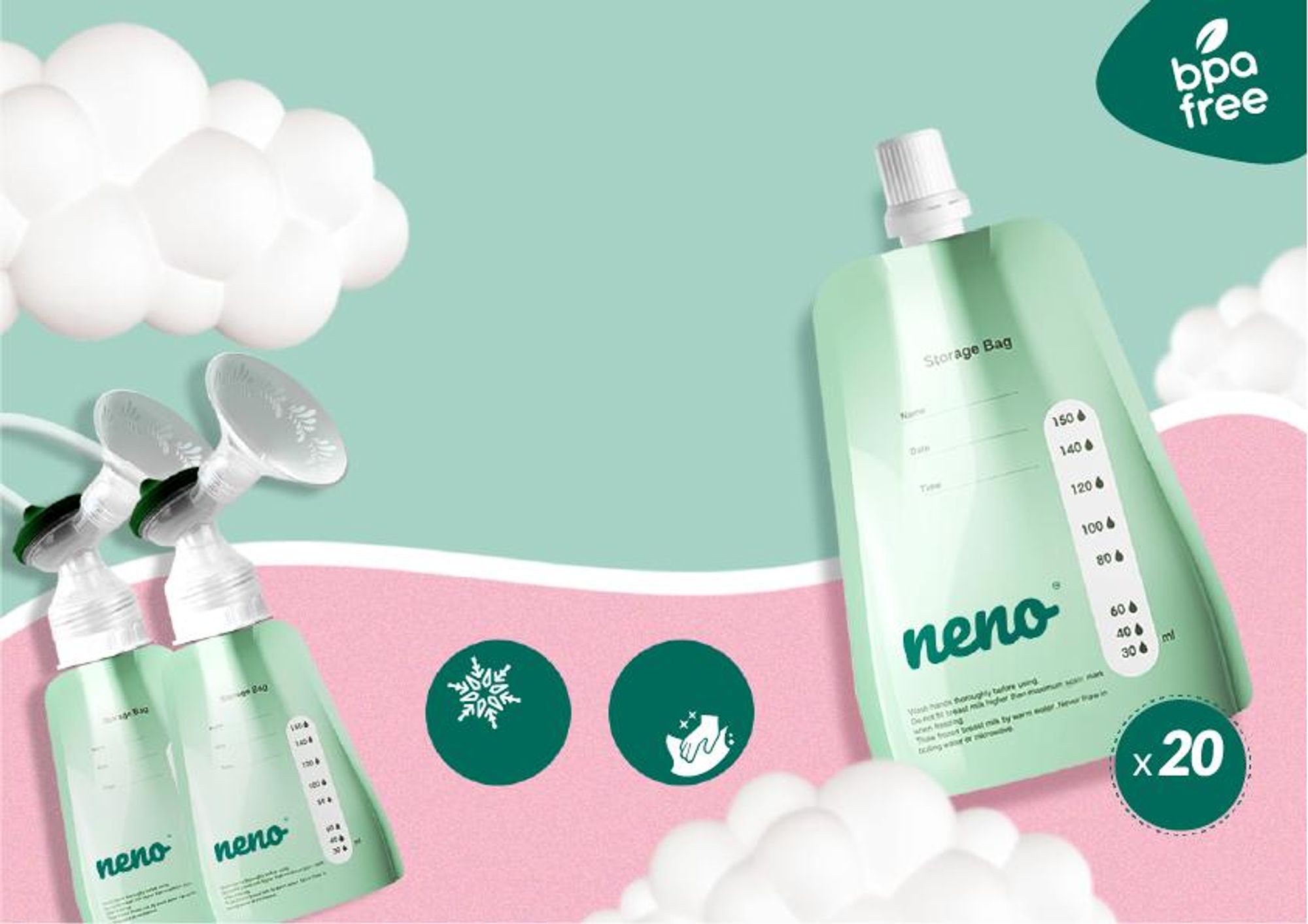 Neno NEN-BAB-BT004, Muttermilch-Aufbewahrungstasche, 150 ml,