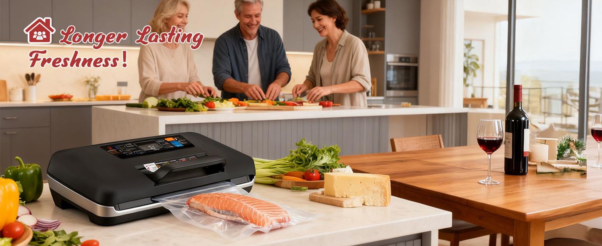 Vakuumiergerät 230W, 10-in-1 Vakuumierer, 30 cm Breite, 12 mm Doppelschweißnaht, 95kPa Saugkraft, für Trocken/Feucht/Flüssig, Langzeitbetrieb geeignet