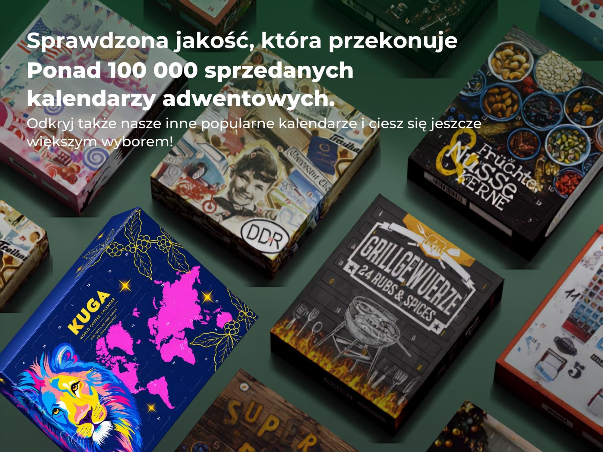 BOXILAND® kawa ziarnista kalendarz adwentowy 2026, 24 rodzaje, Fairtrade