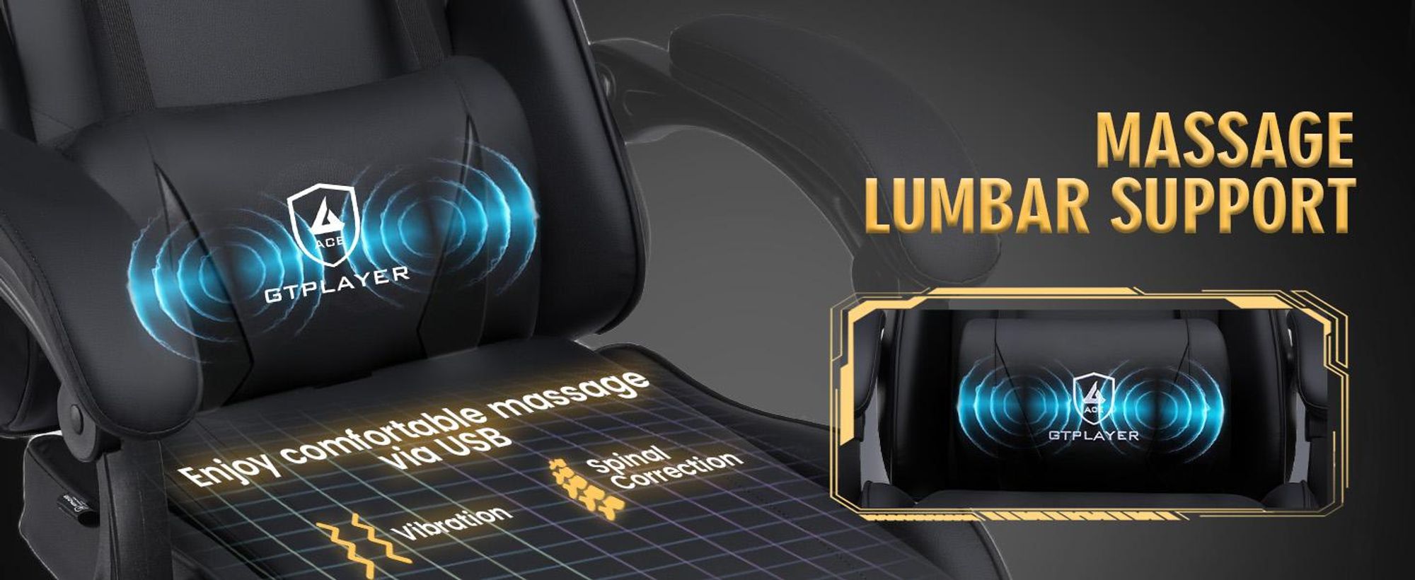GTPLAYER Herní židle Gamer Armchair - Ergonomická herní židle s bederní opěrkou Výškově nastavitelná polstrovaná herní židle 150 Kg, černá