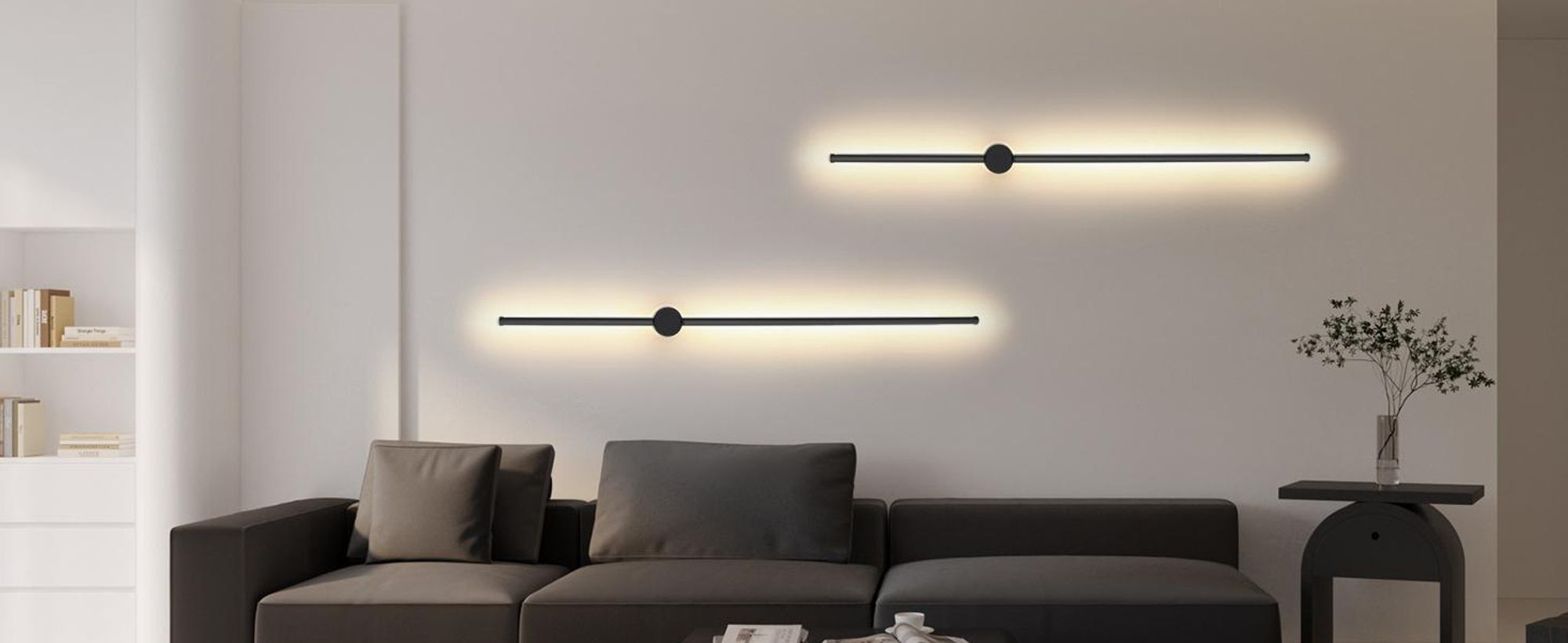 ZMH 2er LED Wandleuchte innen Wandlampe 60CM Schwarz Flurlampe SchwenkbarTreppenhauslampe 3000K Wandbeleuchtung für Wohnzimmer Schlafzimmer Bett Flur