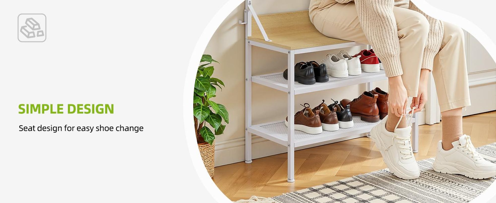 Garderobenständer mit Sitzbank, Kleiderständer mit Schuhbank, 9 Haken & Regalen, Metallrahmen
