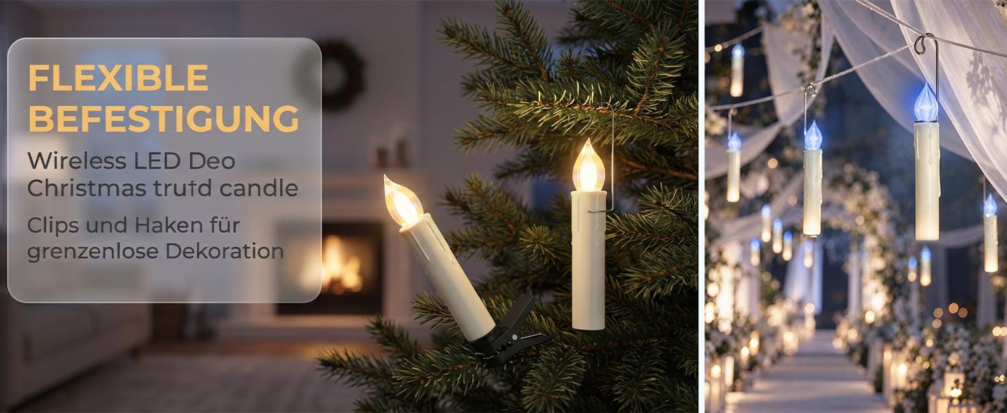 LARS360 LED Christbaumkerzen kabellos mit Klammern, Haken und Batterien, 50er Set, Warmweiß, Fernbedienung, Timer