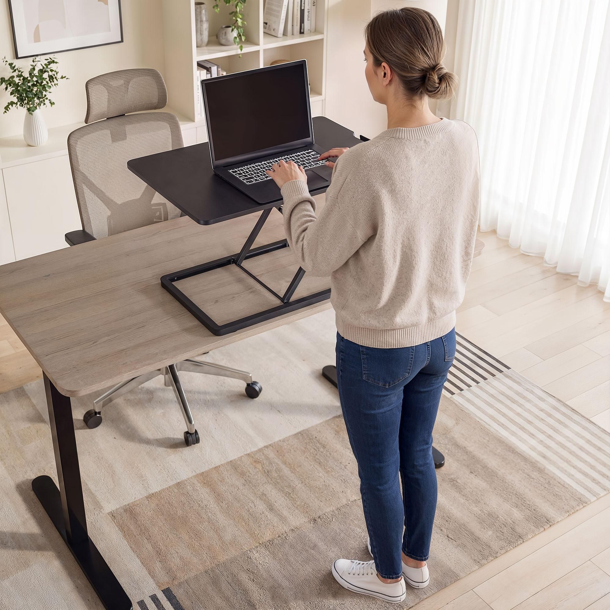 di volio Schreibtischaufsatz DV-192ODC – höhenverstellbarer Standing Desk Converter mit mechanischer Feder, kompakter Tischaufsatz für ergonomisches Arbeiten (Schwarz)
