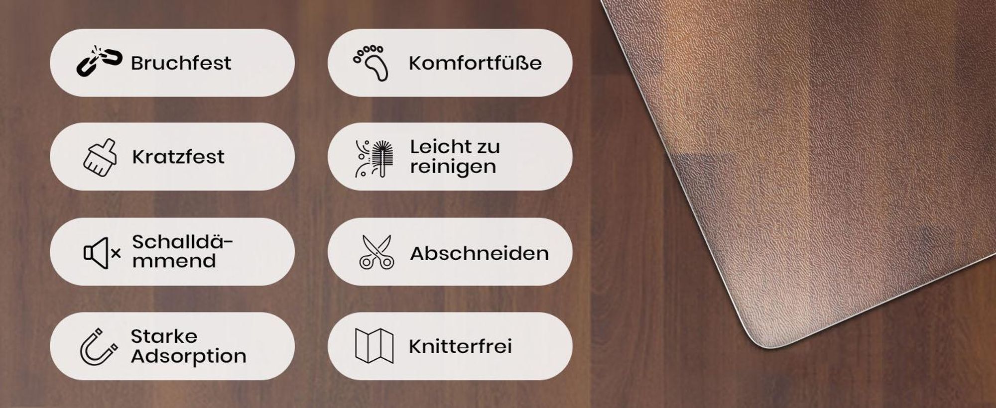 Bodenschutzmatte für Hartböden, Bürostuhl Unterlage, Bodenmatte, Bodenschutz, Unterlegmatte, 100x120cm