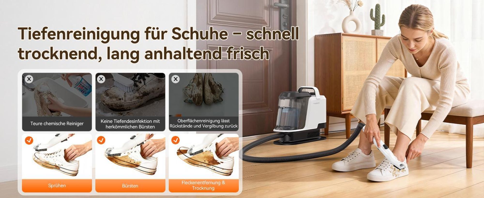 Uwant Y100 Nass Trockensauger, 600W Teppichreiniger Waschsauger, 18.000 PA Leistungsstarker Nasssauger Polsterreiniger für Sofa, Auto & Teppich