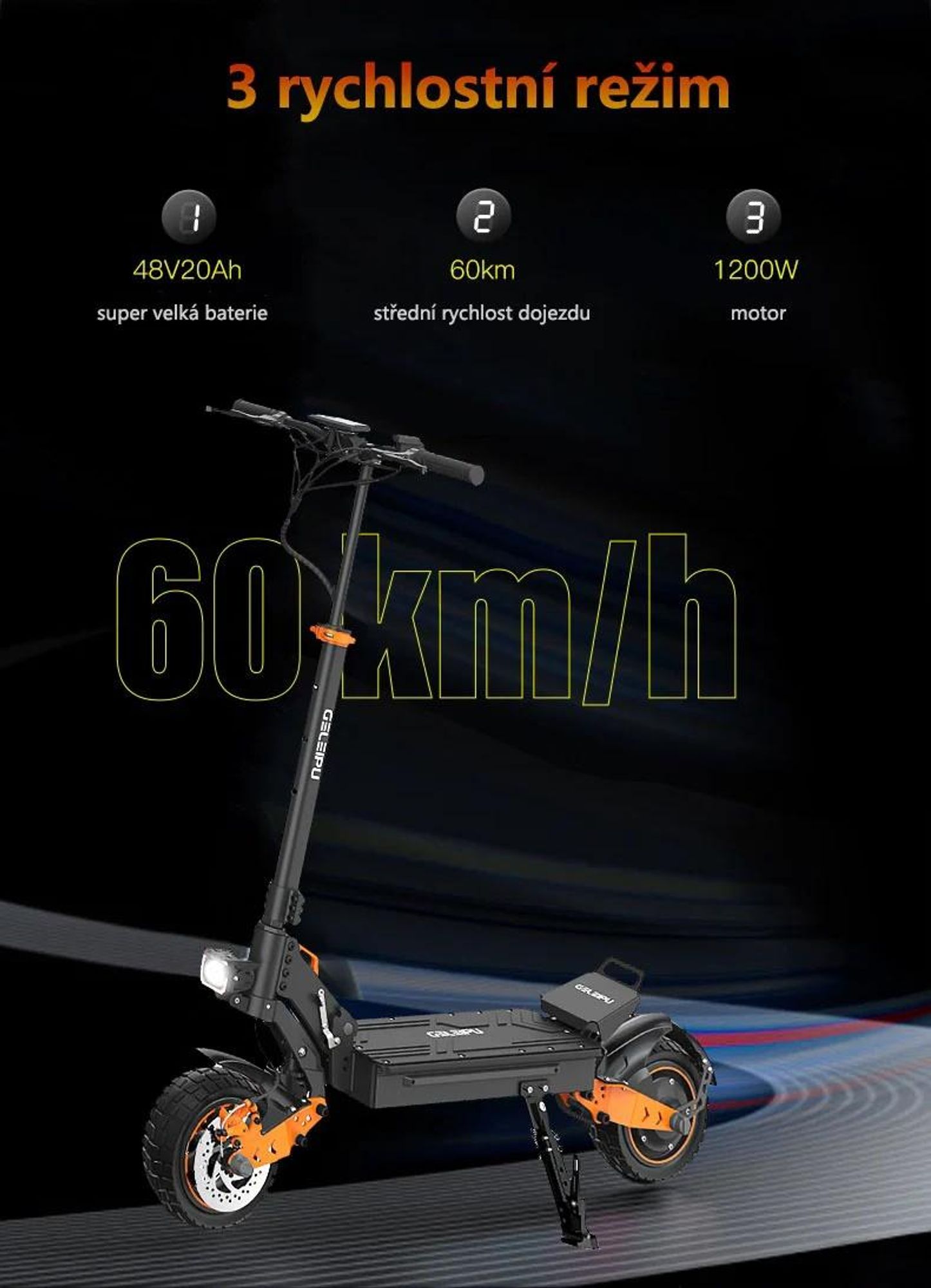 Elektrická koloběžka GELEIPU Z1 - Baterie 48V20AH Pneumatiky 10'' Kotoučové Brzdy - Černá
