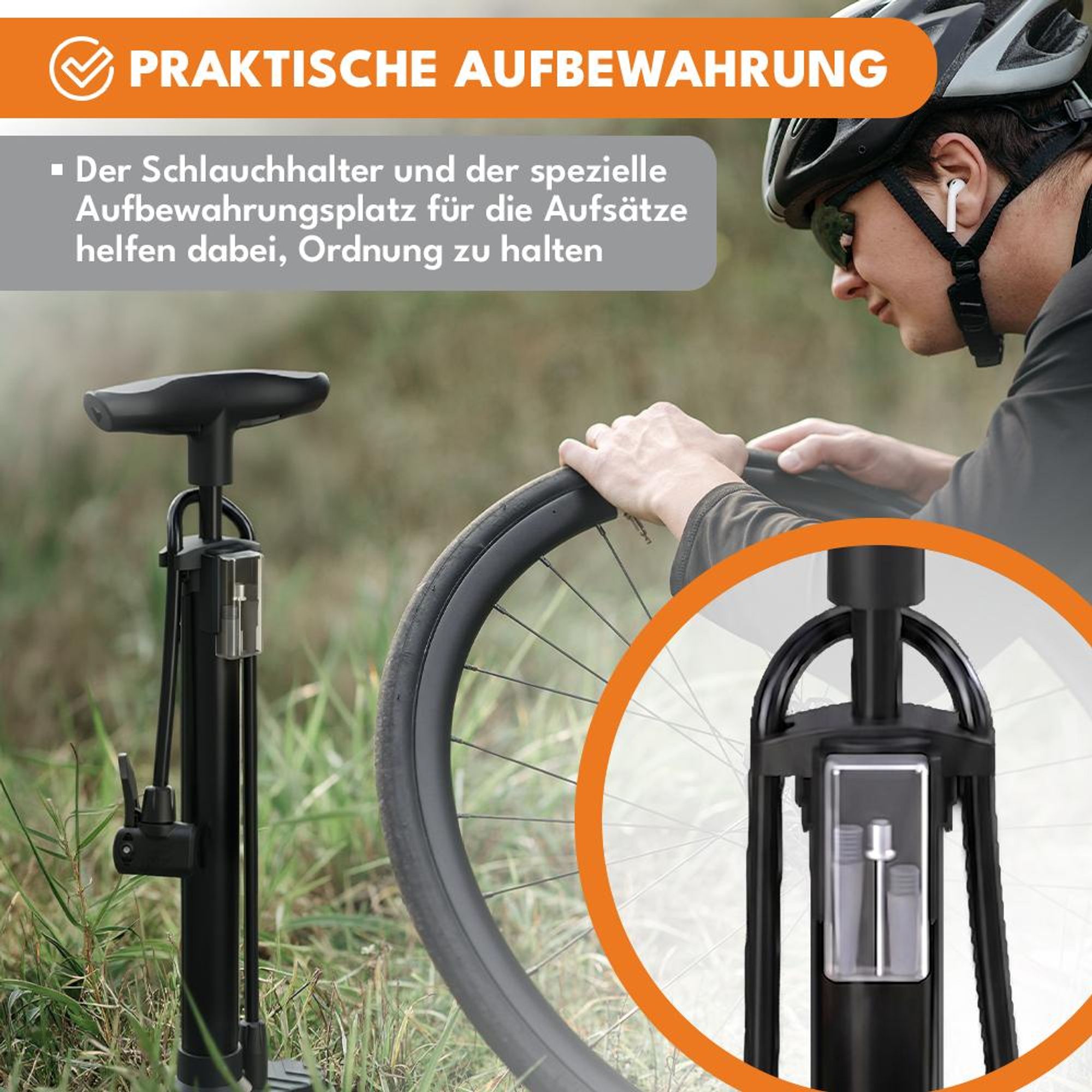 KRUMAD Fahrradpumpe, Fahrradpumpe alle Ventile, Luftpumpe für alle gängigen Ventile, Standpumpe mit Fußpedal, Fahrrad Luftpumpe für Reifen