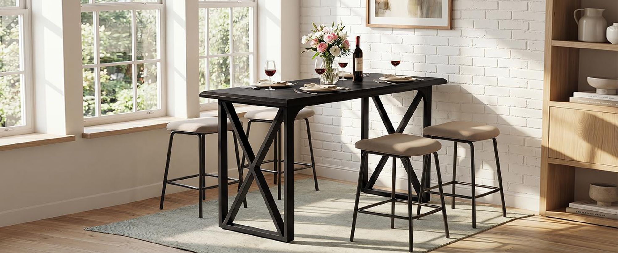 Tribesigns 140 cm Bartisch, industrieller Tresentisch mit robusten Metall-X-förmigen Beinen, rechteckiger Stehtisch für kleine Räume, Esszimmer, Küche
