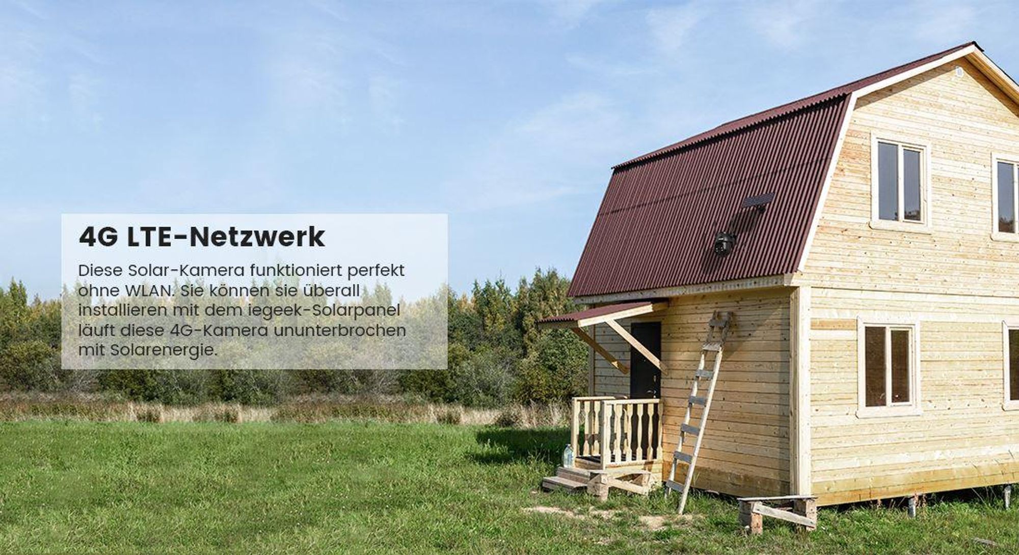 ieGeek 4G LTE Überwachungskamera Außen Akku 9600mAh mit Solarpanel und PTZ, IP Kamera Outdoor mit Farbnachtsicht, PIR-Sensor, 2-Wege-Audio, IP65, 64GB