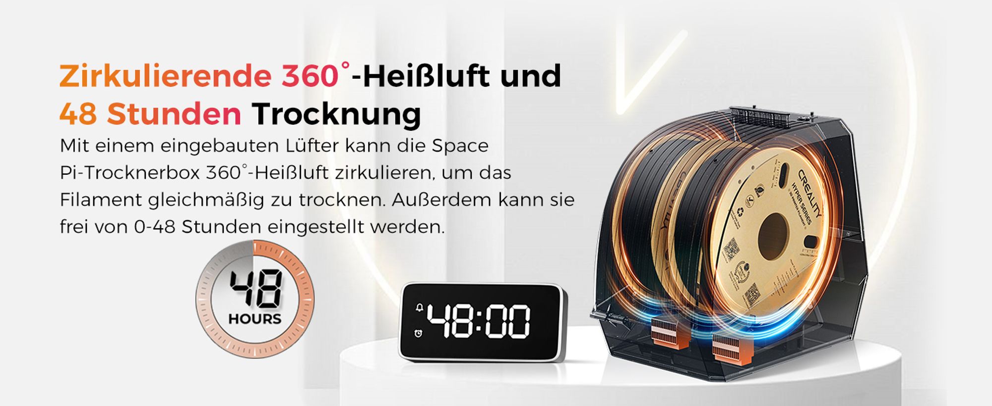 Creality Space Pi Plus Filamenttrockner – 2 Spulen 3D-Drucker-Filamenttrocknerbox mit eingebautem Ventilator, Filamententfeuchter für 1,75/2,85 mm