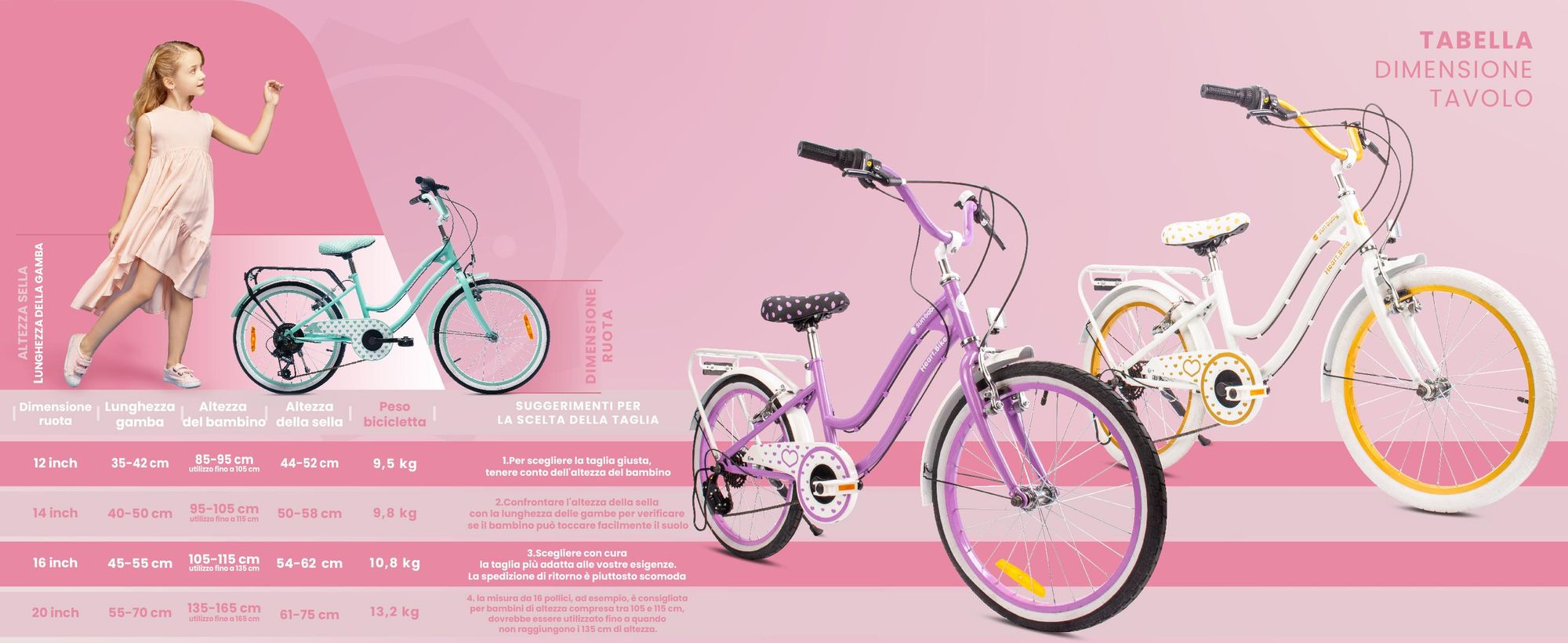 Bicicletta per bambini da 6 anni 20 pollici Bicicletta per bambini Bicicletta per bambine 6 velocità Simano Heart Bike nero Sun Baby