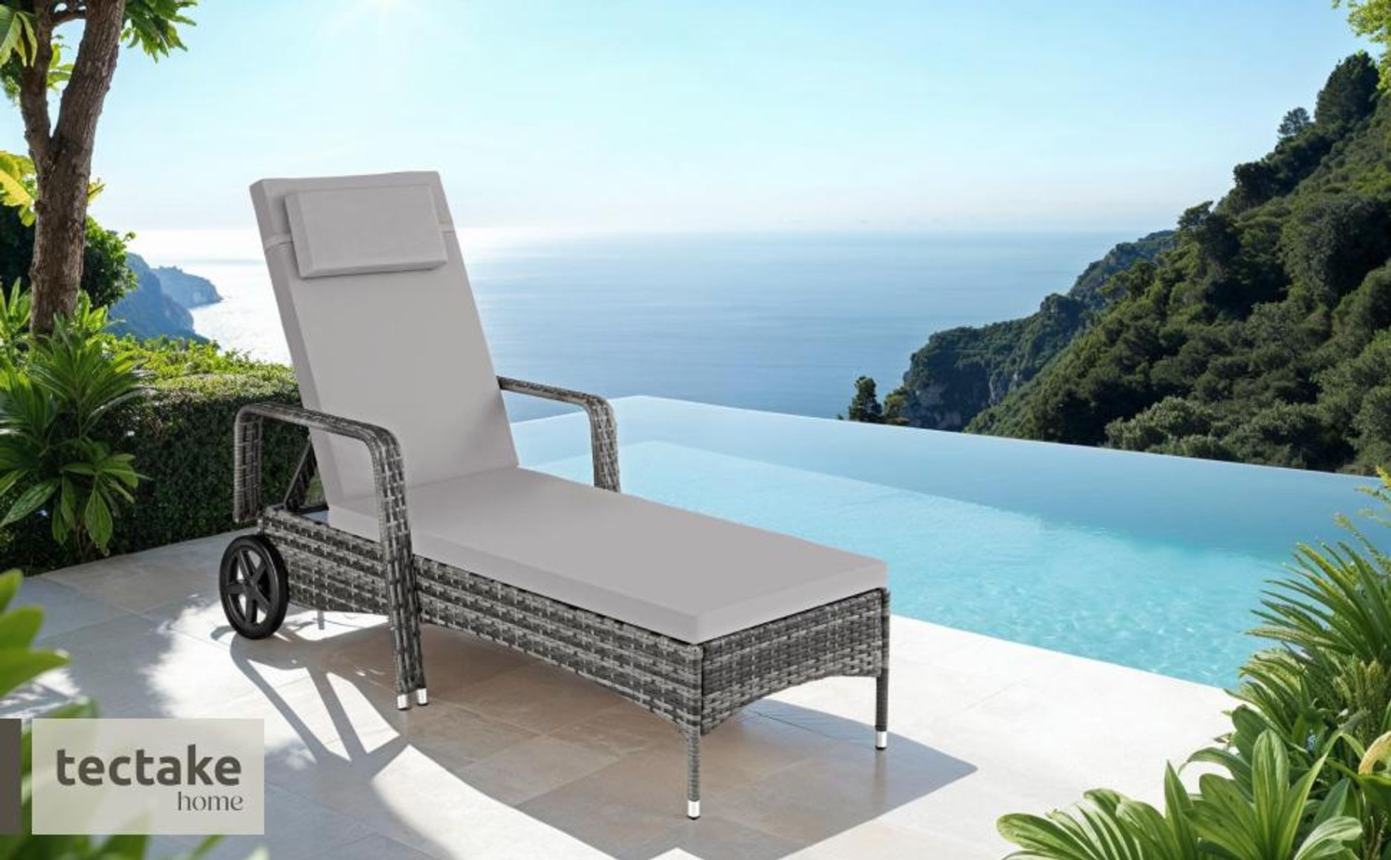 tectake® Rattan Sonnenliege 200 x 70 x 33 cm