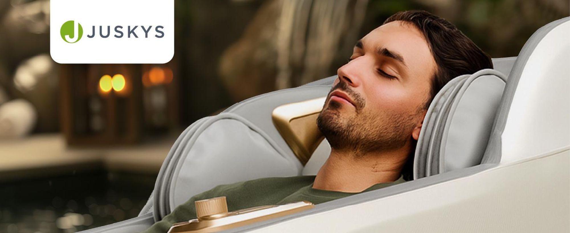 Juskys Massagesessel Naxos, elektronisch, Bluetooth & Heizung – Weiß / Hellgrau