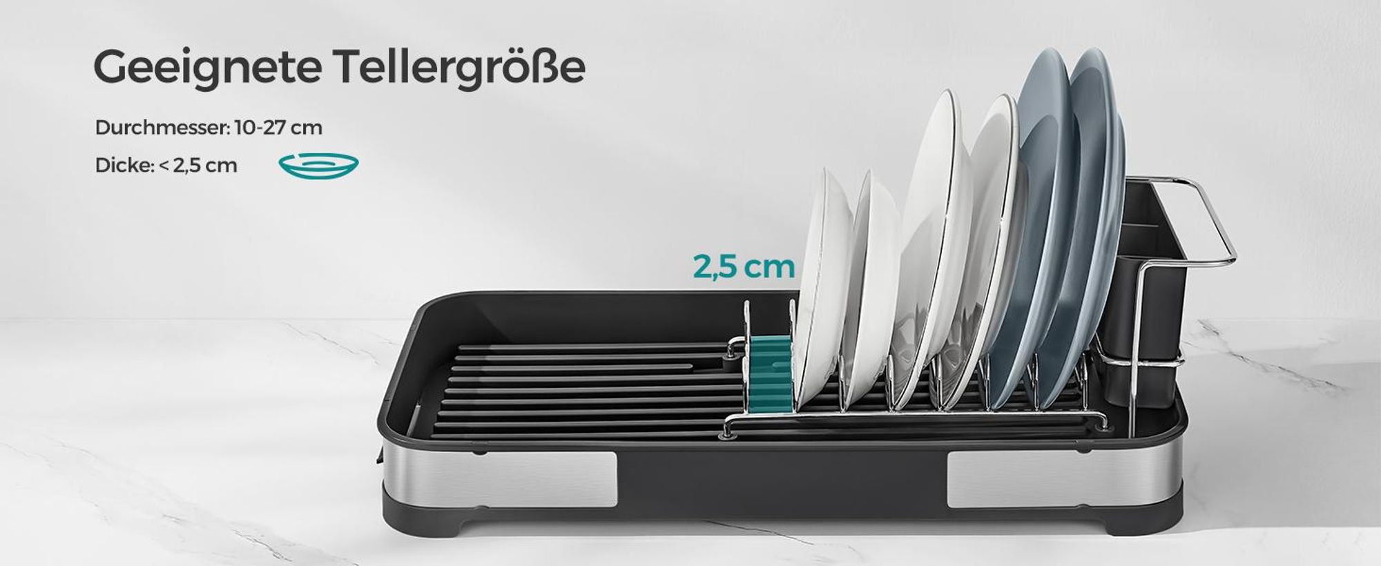 Abtropfgestell klein, Geschirr-Abtropfgestell für Spüle, Abtropfständer, Abtropfgitter Edelstahl, Abtropfschale, Besteckhalter