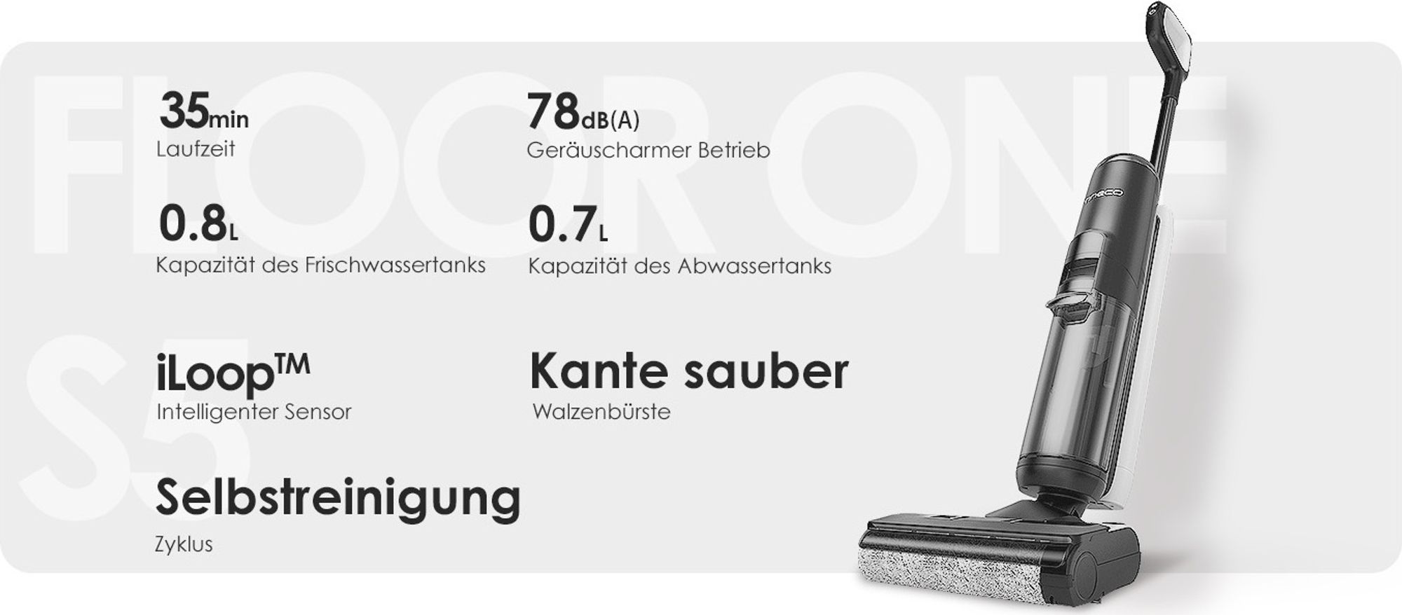 Tineco Floor One S5 Smart Nass Trockensauger mit iLoop Technologie, Nass und Trockensauger Kabellos mit Dual-Tank Selbstreinigung LED Anzeige