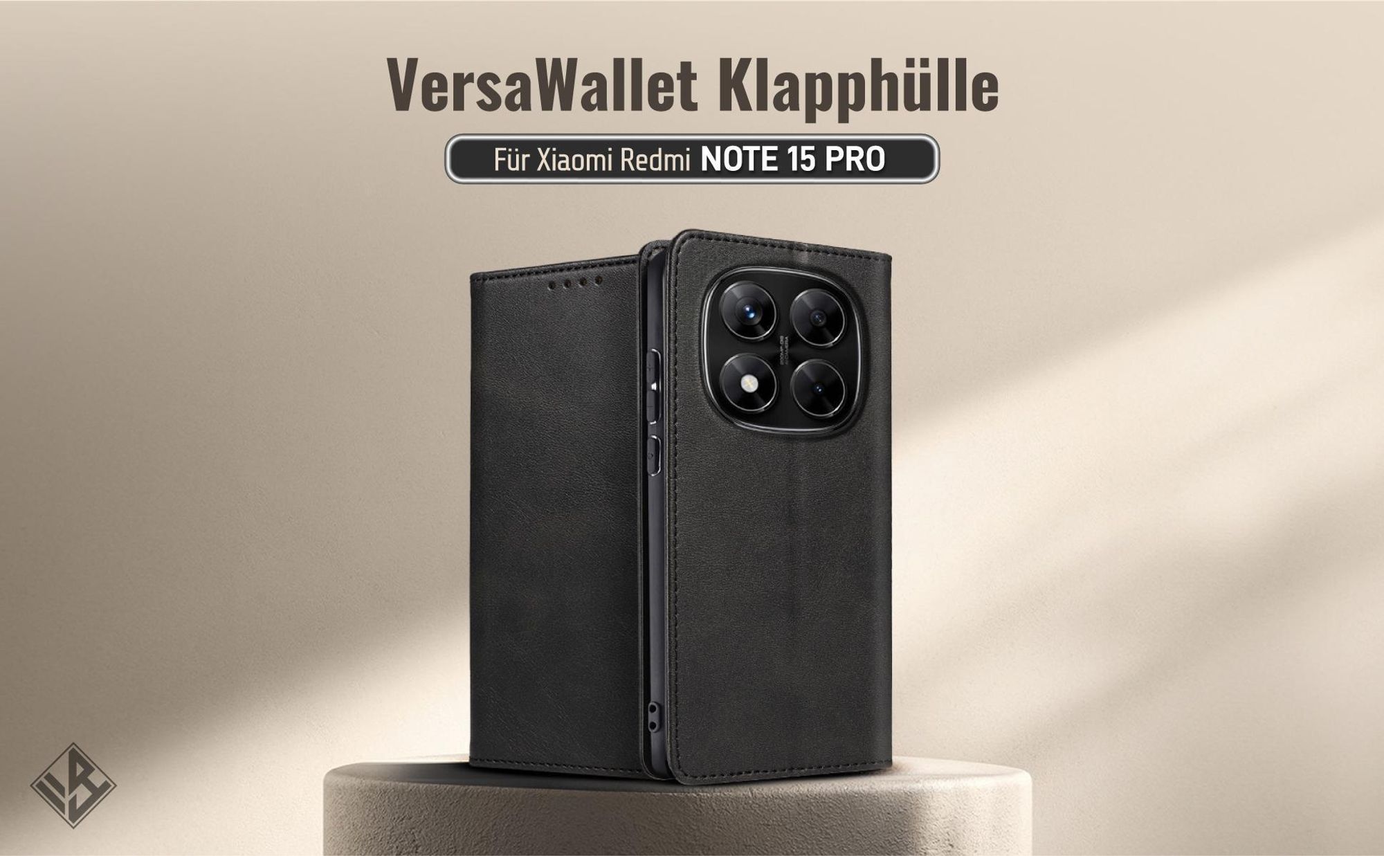 Schwarze Klapphülle für das Xiaomi Redmi Note 15 Pro mit Wallet-Funktion