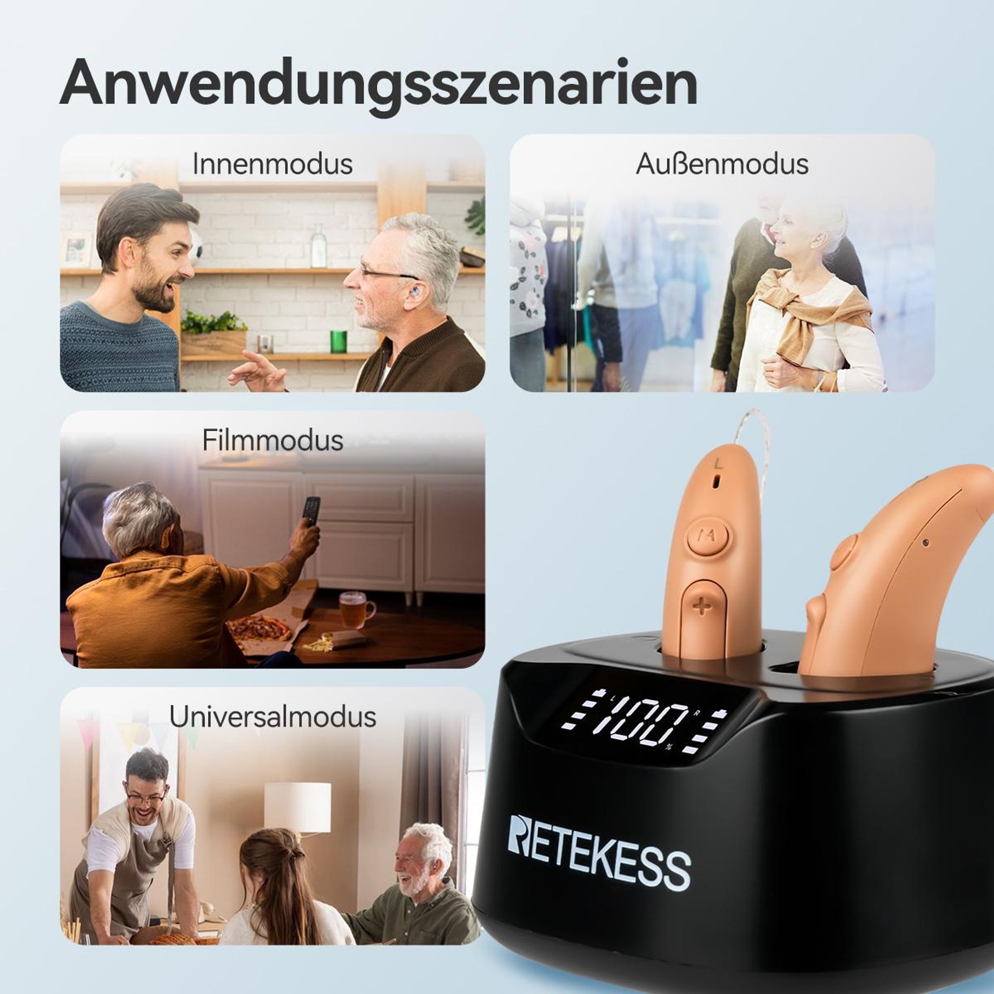 Retekess TE201 Hörhilfen, Noise Cancelling, OTC wiederaufladbares RIC-Hörgerät, Muttertagsgeschenk für leichten bis mittelschweren Hörverlust