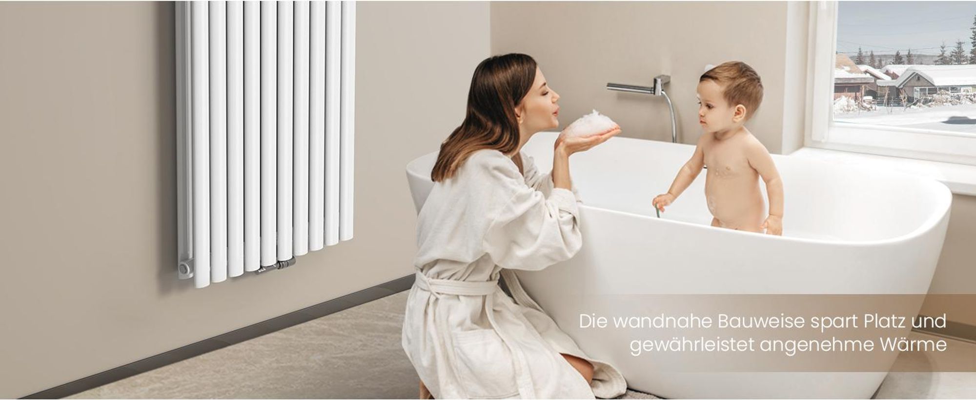 EMKE Design-Heizkörper 1800 x 600 mm Heizkörper Vertikal Weiß Ovalheizkörper Mittelanschluss Doppellagig Heizung, 2175W ohne Heizstab