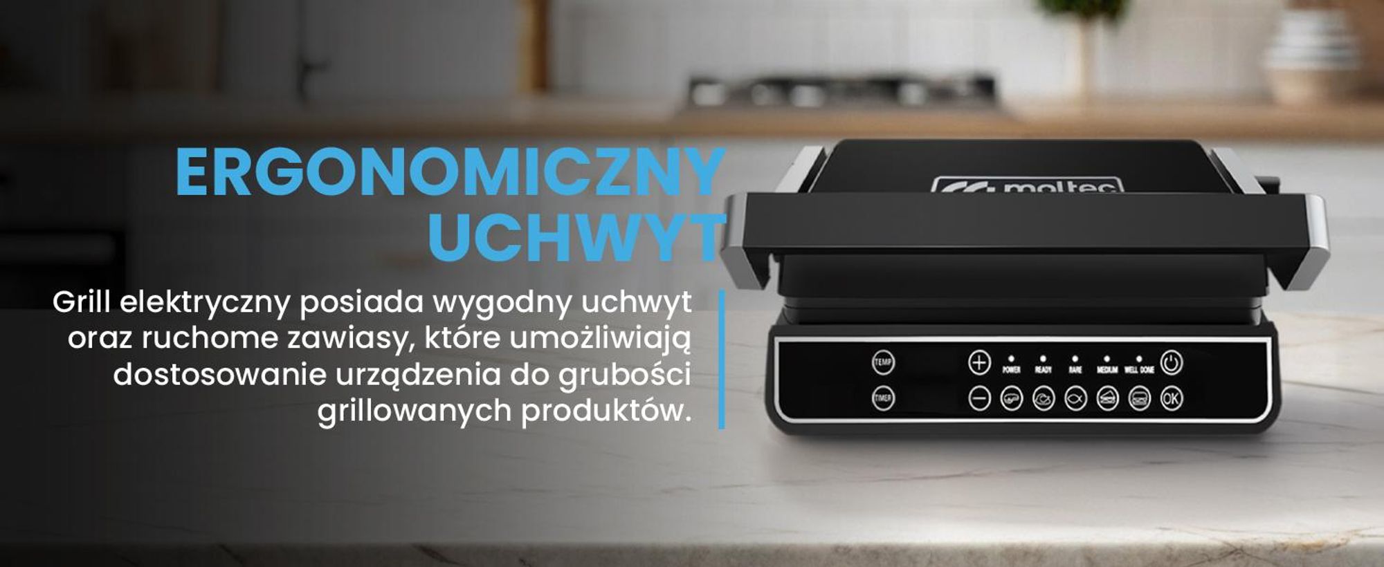 Grill kontaktowy z tacką ociekową z dużą powierzchnią opiekania