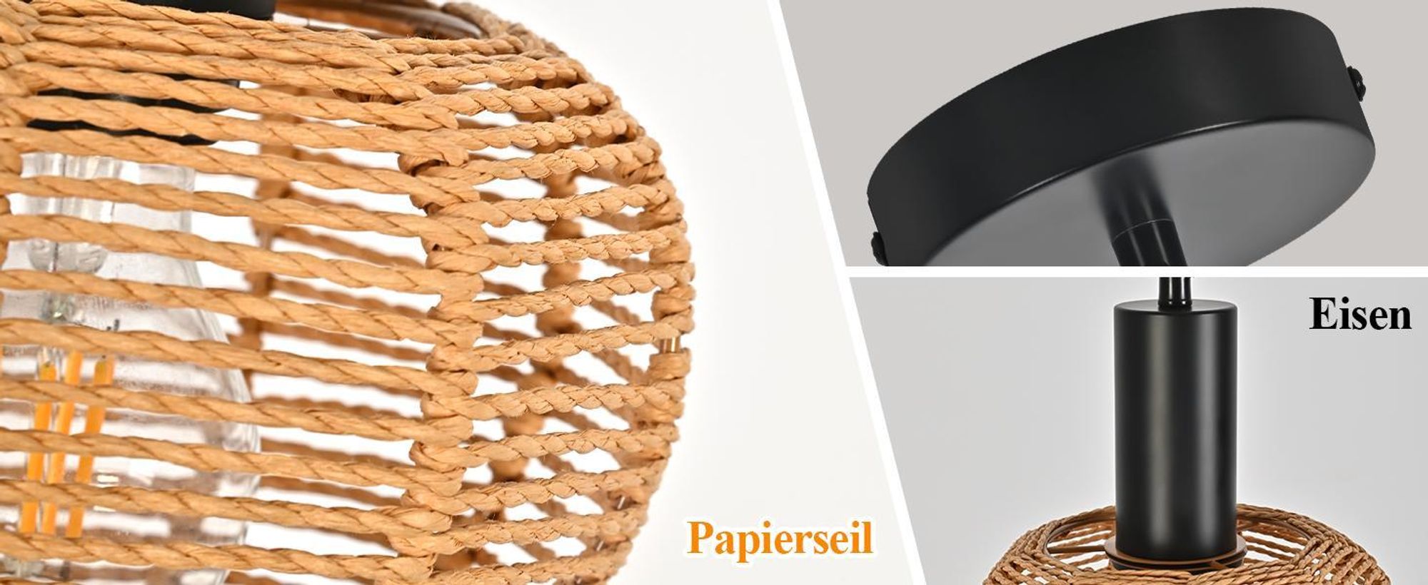 ZMH Hängelampe Boho Pendelleuchte Rattan 1 Flammig Esstischlampe Geflochten Hängeleuchte Lampenschirm Pendellampe für Schlafzimmer/Ohne Leuchtmittel