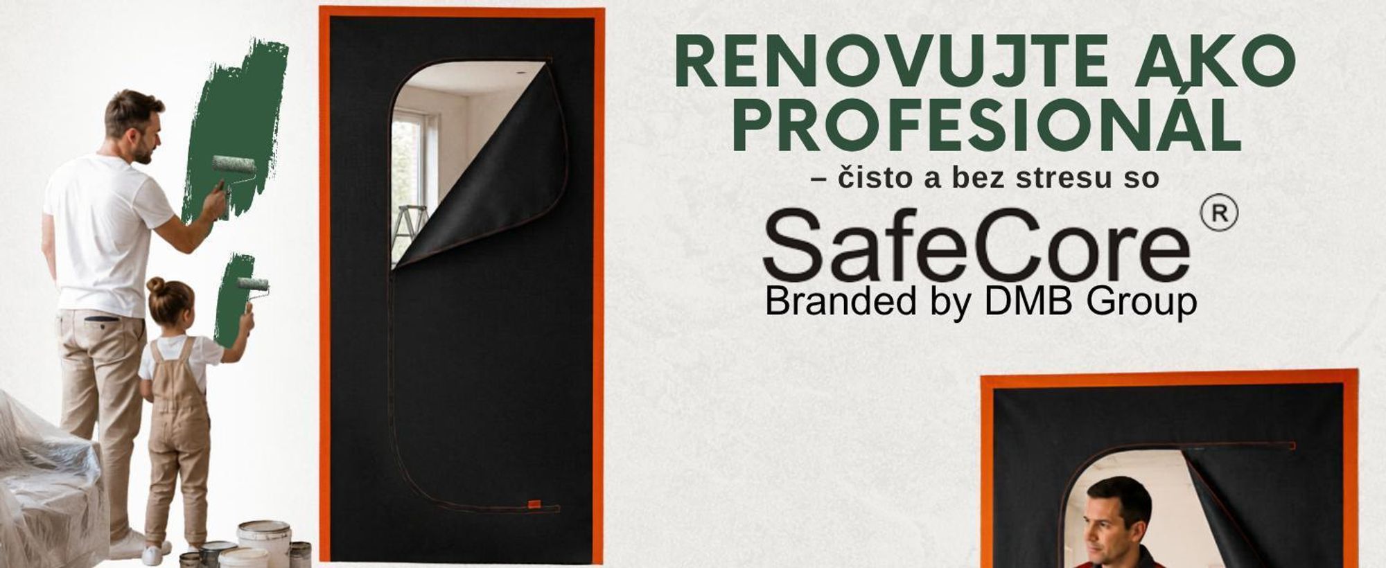 SafeCore Staubschutztür 2x 220x110 cm so Zipsom, Prémiová Netkaná Polypropylénová Textília, Opakovane Použiteľná Prachová Bariéra na Renováciu