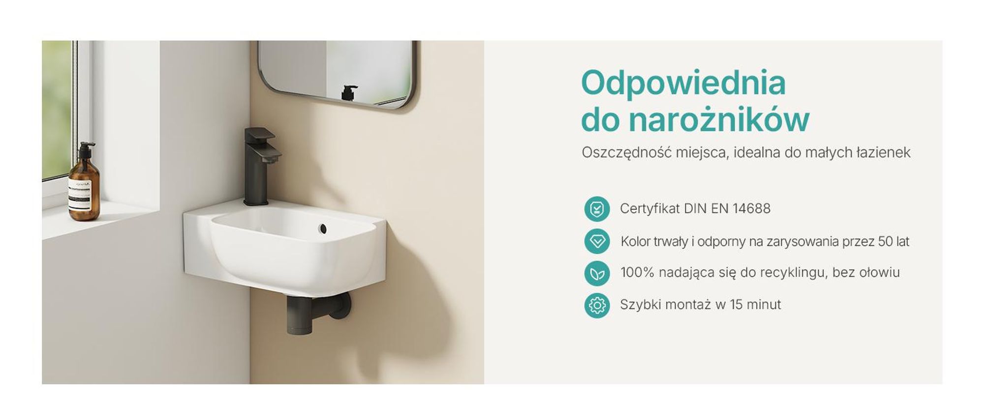 EMKE Umywalka ścienna ceramiczna prostokątna 400x250mm biały połysk Zaokrąglona umywalka ścienna z otworem na baterię i przelewem do WC dla gości i małej łazienki
