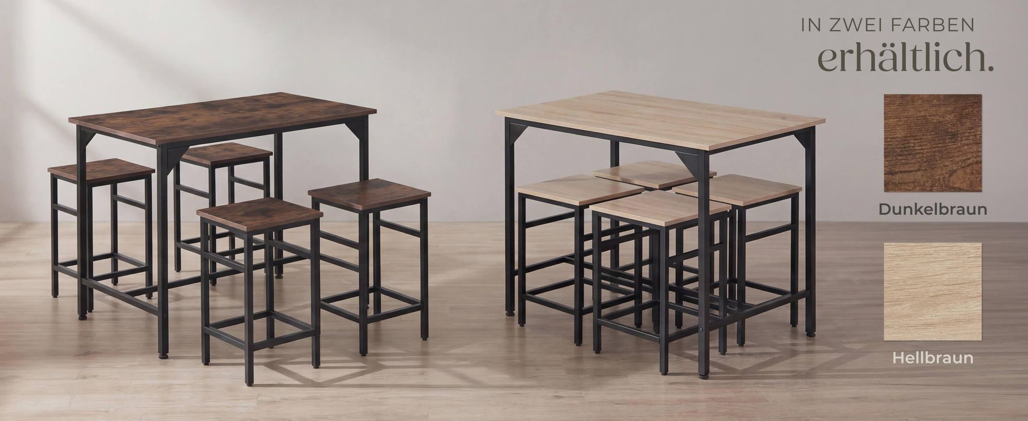 tectake® Bartisch-Set Edinburgh 5-teilig mit höhenverstellbaren Kunststofffüßen
