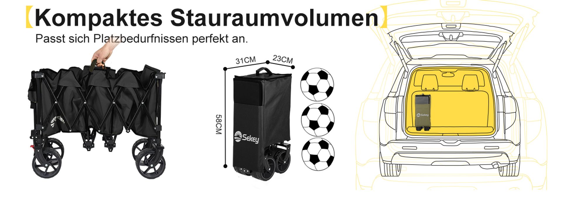 Sekey XXXL Bollerwagen Faltbar 300L 200KG Transportwagen Groß Handwagen, Schwarz