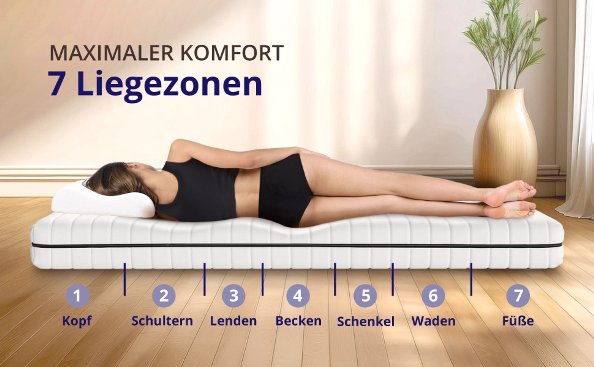 7-Zonen Ergonomische Matratze 90x200 H2 / H3 hochwertige Qualität Höhe 18cm