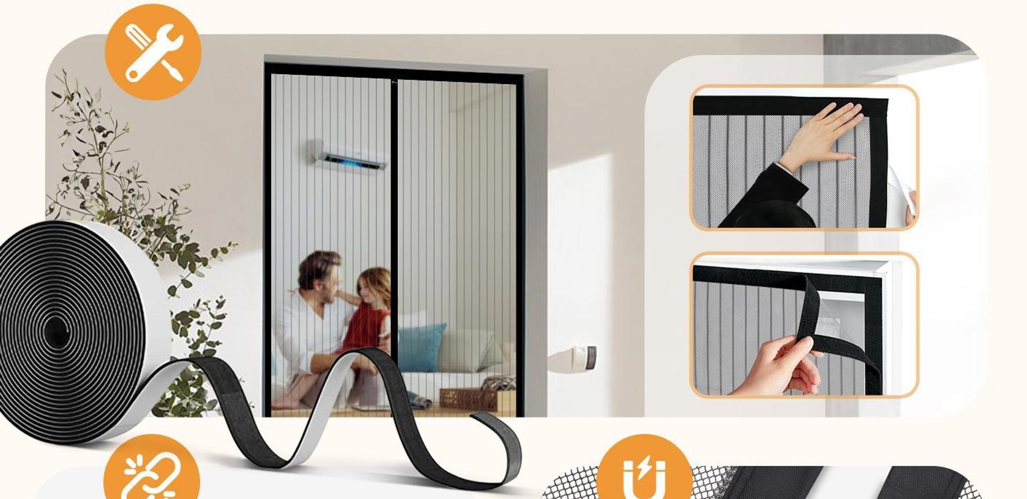 Sekey Fliegengitter Tür 80x210 cm – Magnet Insektenschutz für Balkon- & Haustüren, einfache Montage ohne Bohren, Schwarz