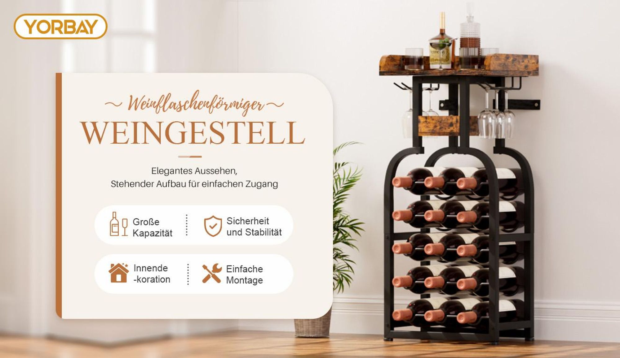Yorbay Weinregal Flaschenregal Vintage Design,Weinständer für Weinaufbewahrung und Dekoration ideal als Geschenk
