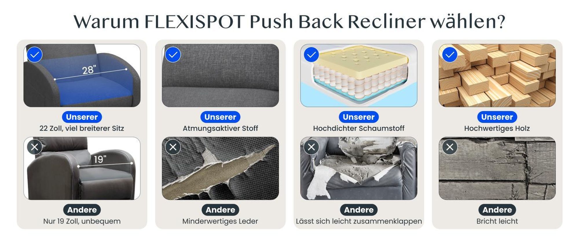 FLEXISPOT HomeEase Relaxsessel mit Schaukelfunktion, 3-fach Liegefunktion, Lendenkissen & Fußstütze, Seitentasche, für Stillzeit, Wohnzimmer, Beige